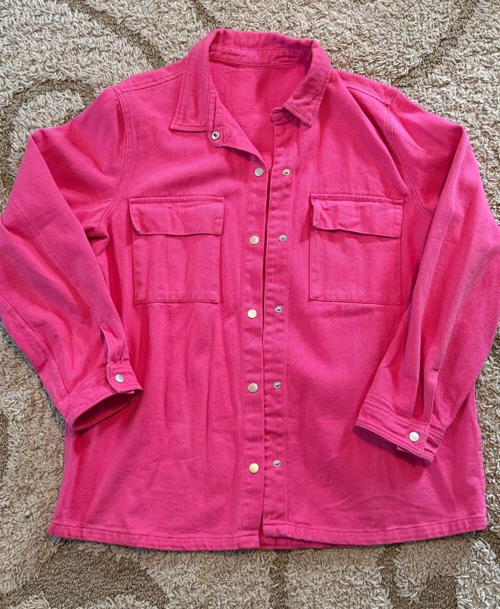 Amazon Denim Shacket Size XL Hot Pink Cotton Button Down Jacket